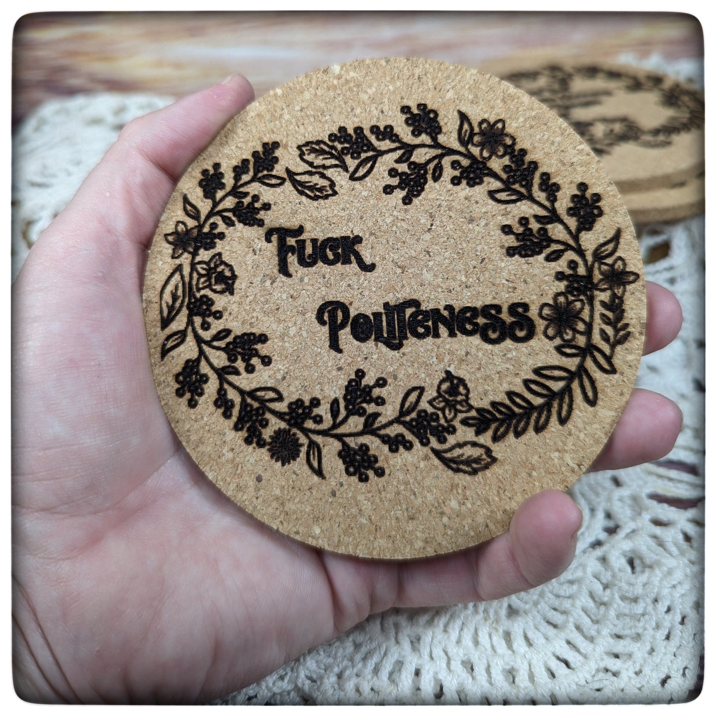 "F Politeness" cork coaster