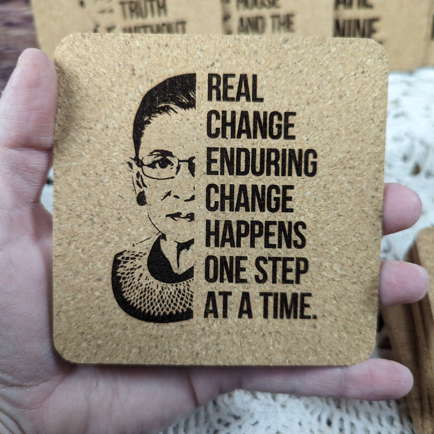 "Real change..." RGB cork coaster