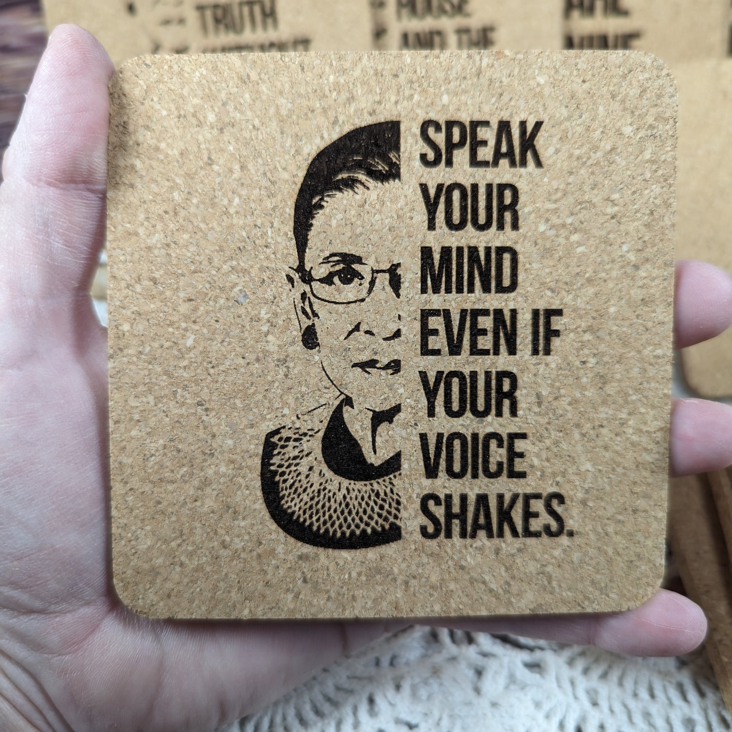 "Speak your mind..." RGB cork coaster