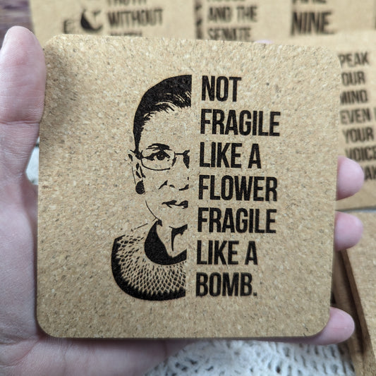 "Not fragile like a..." RGB cork coaster