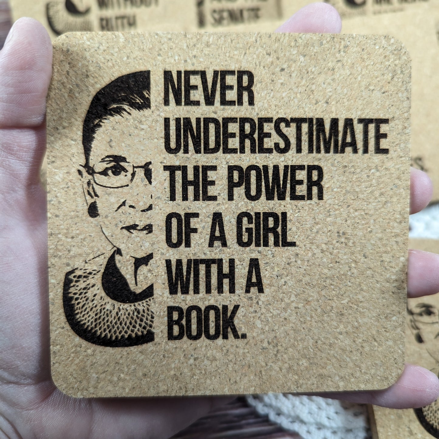 "Never underestimate..." RGB cork coaster