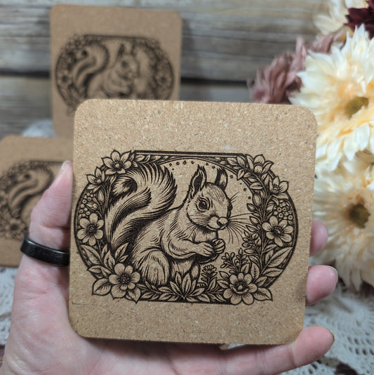 Squirrel cork coaster (square)