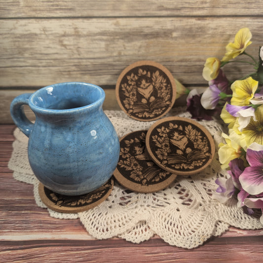 Cat with book cork coaster (Tuxedo)