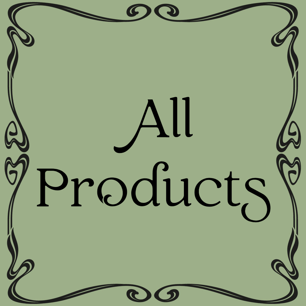 A black border on a green background. In the middle of the border are the words All Products.