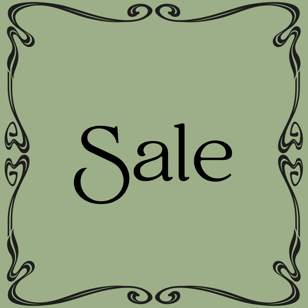 A black border with a green background. In the middle of the border is the word Sale..