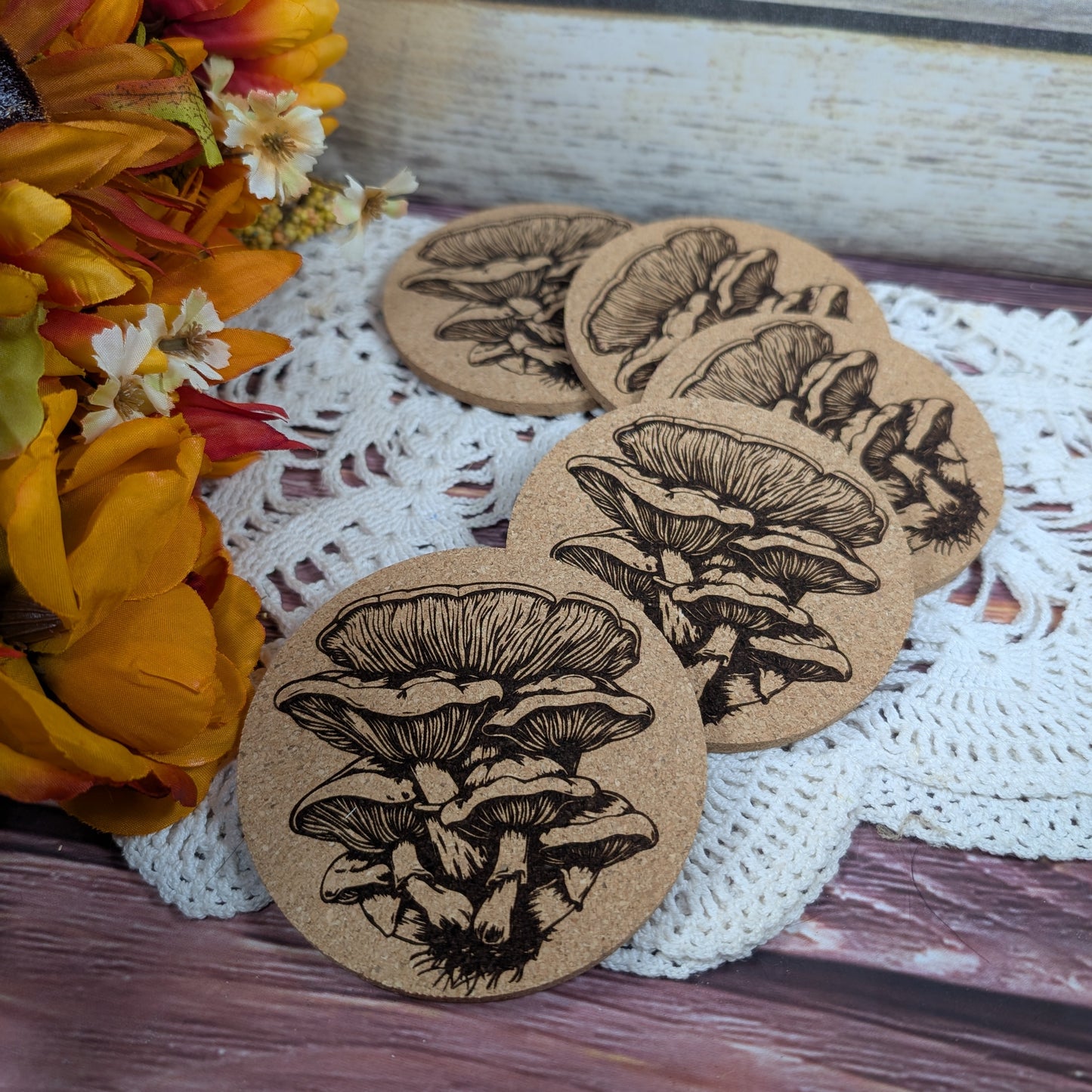Oyster Mushrooms cork coaster