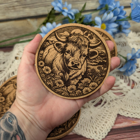 Highland Cow cork coaster