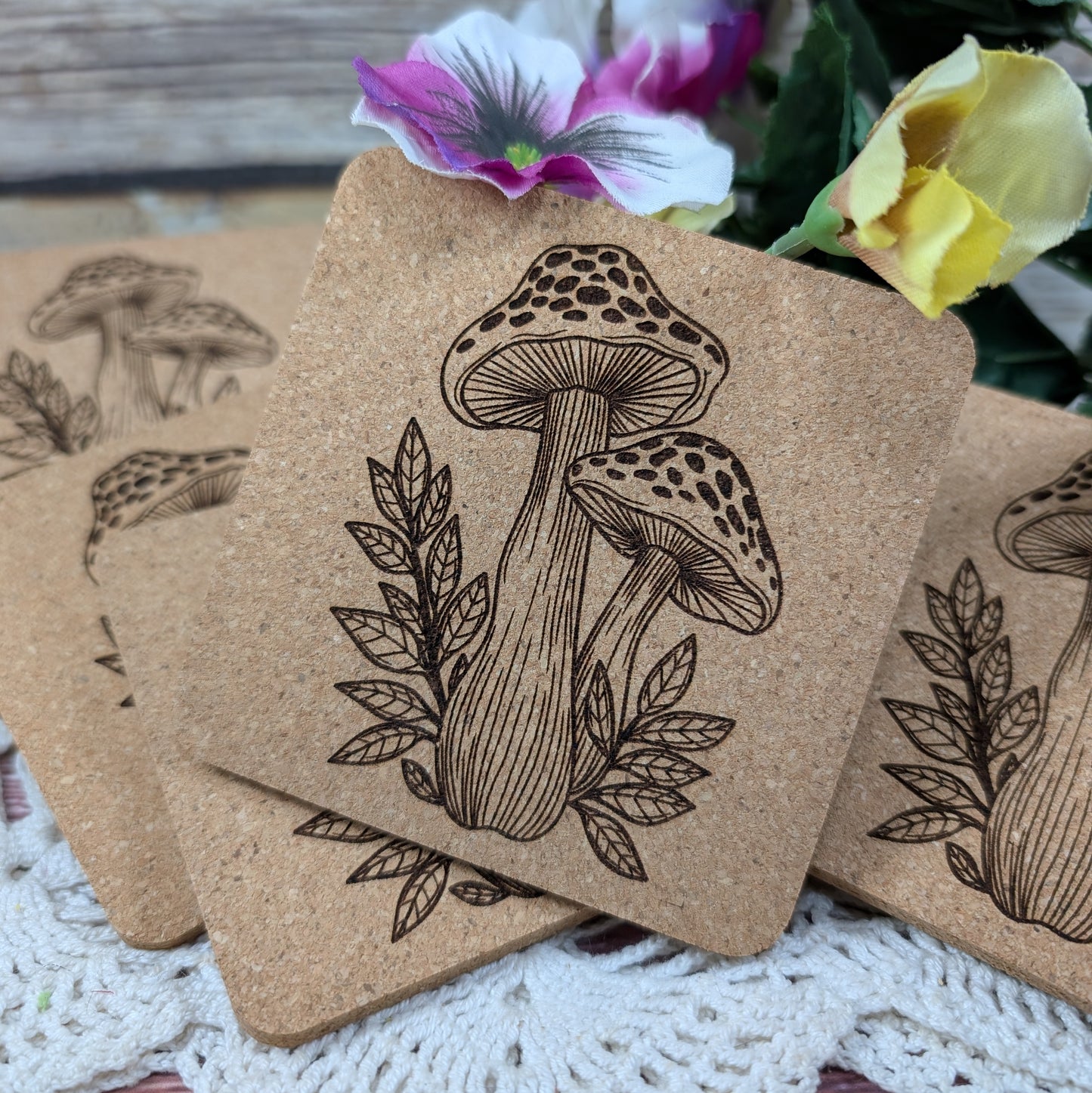 Amanita mushroom cork coaster