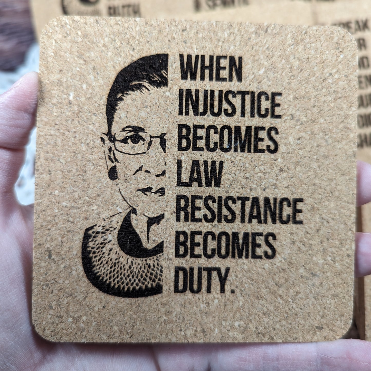 "When injustice becomes..." RGB cork coaster