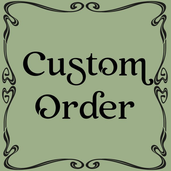 Decorative sign with 'Custom Order' text on a green background