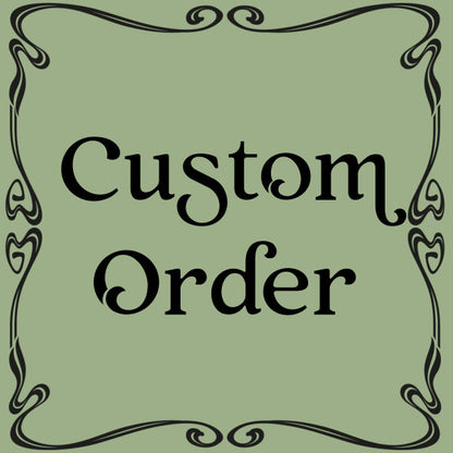 Decorative sign with 'Custom Order' text on a green background