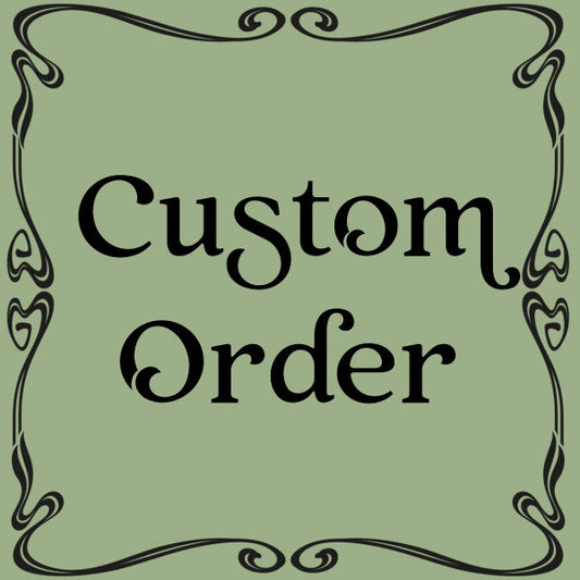 Decorative sign with 'Custom Order' text on a green background