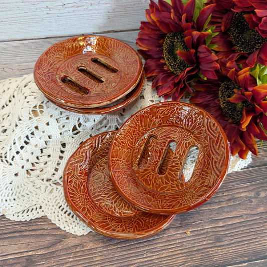 Sunflower soap dish (round; tiered)