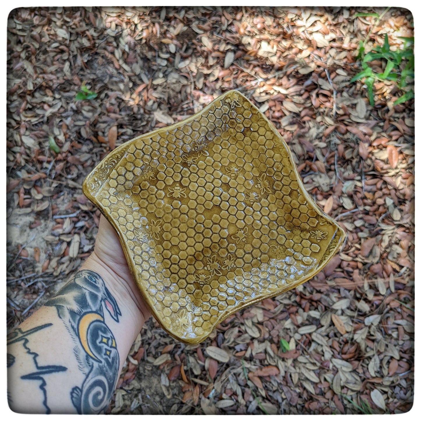Honeycomb swoopy square plate (5.5 inch)