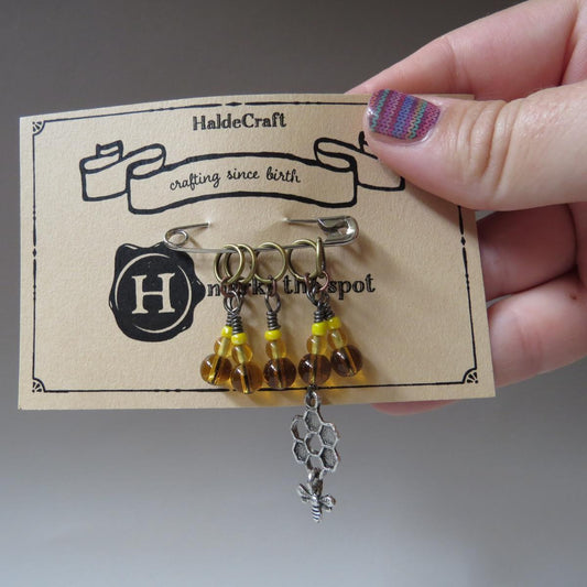 Bee stitch marker set in yellow