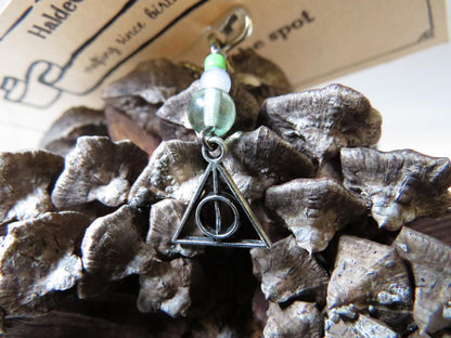 Deathly Hallows stitch marker set in green and silver