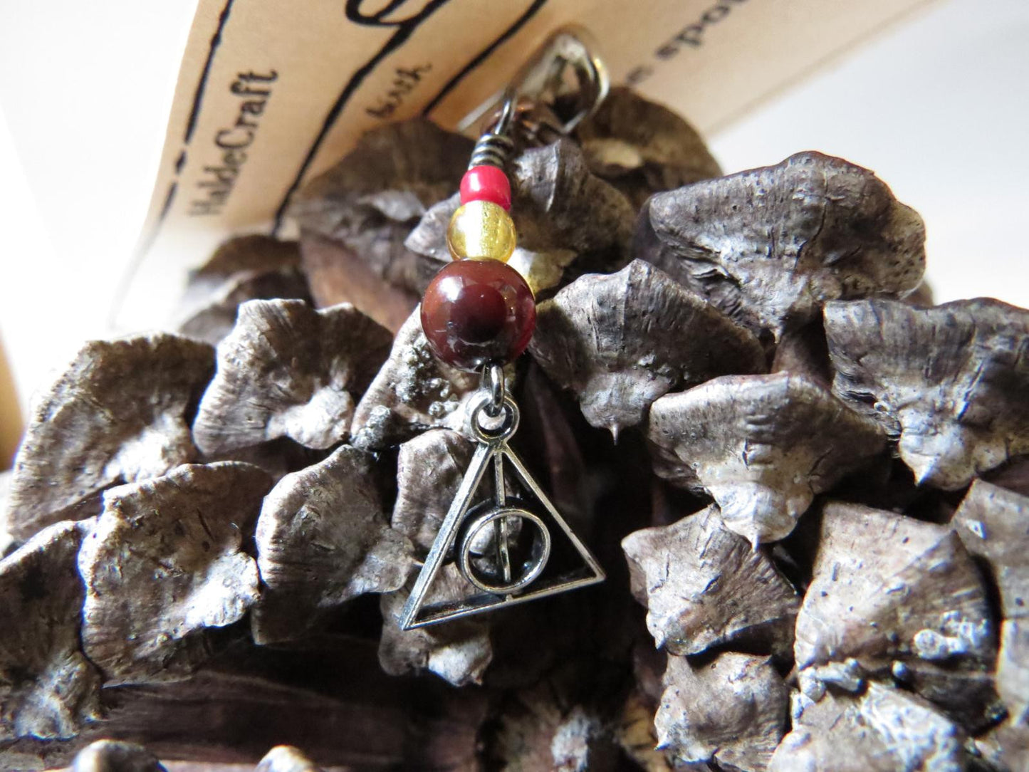 Deathly Hallows stitch marker set in maroon and gold