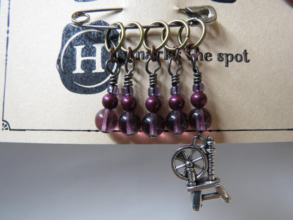Spinning Wheel stitch marker set in purple