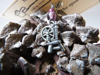 Spinning Wheel stitch marker set in purple