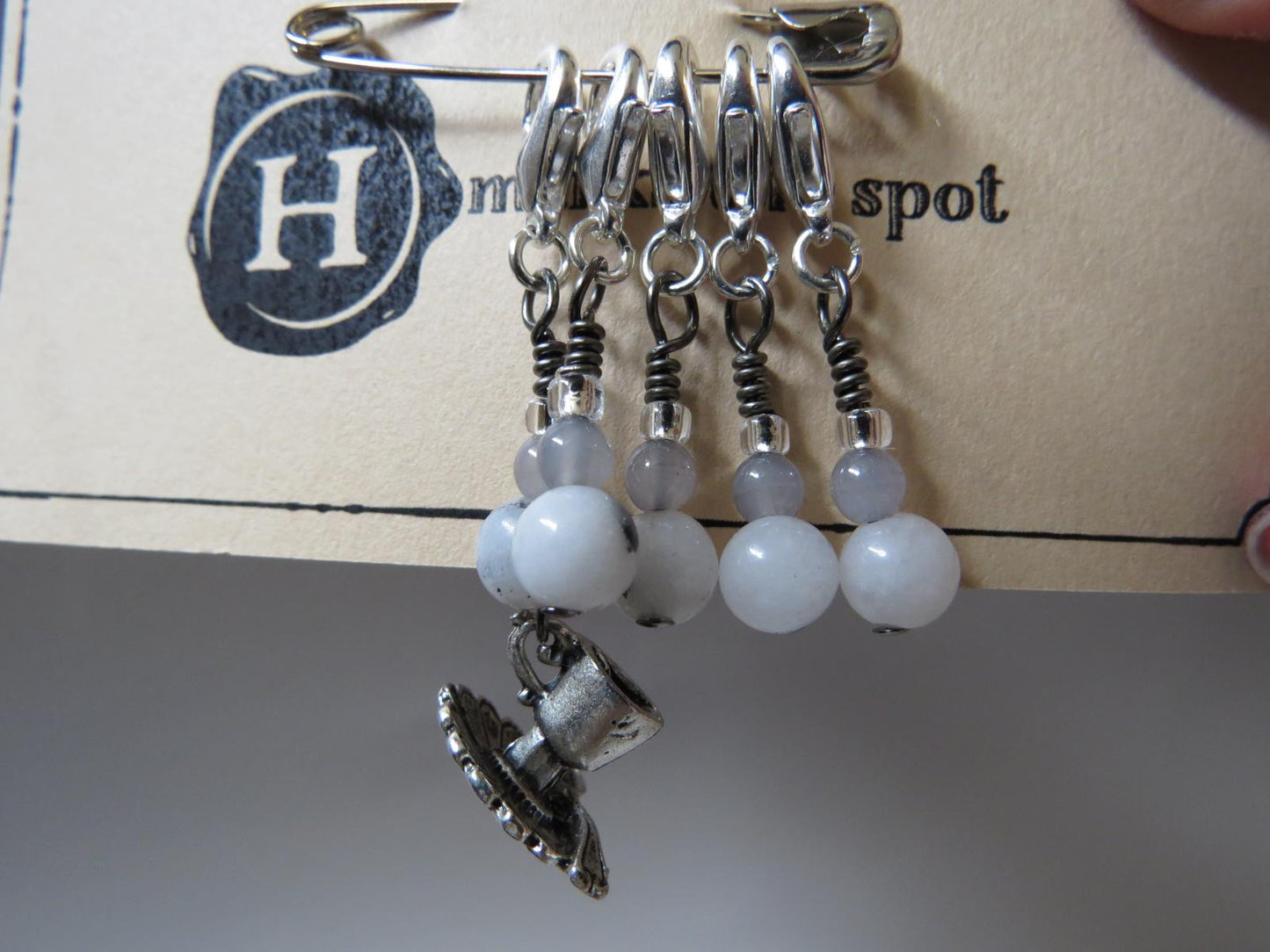 Teacup stitch marker set in gray
