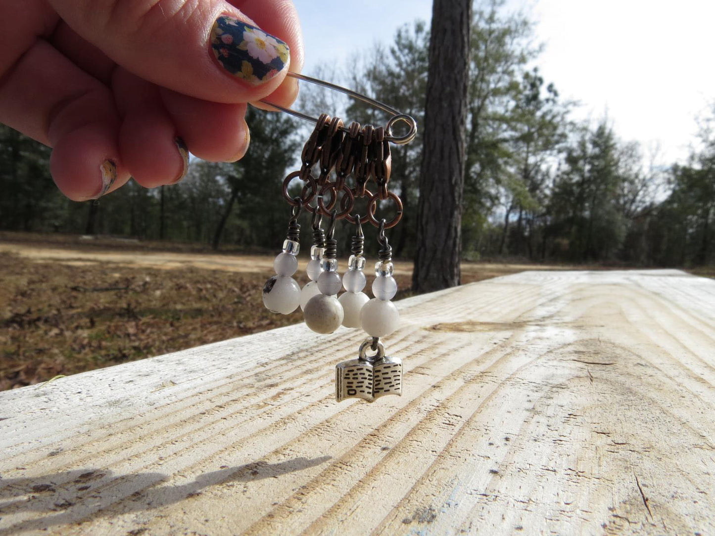 Book stitch marker set in gray
