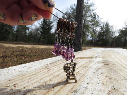 Spinning Wheel stitch marker set in purple