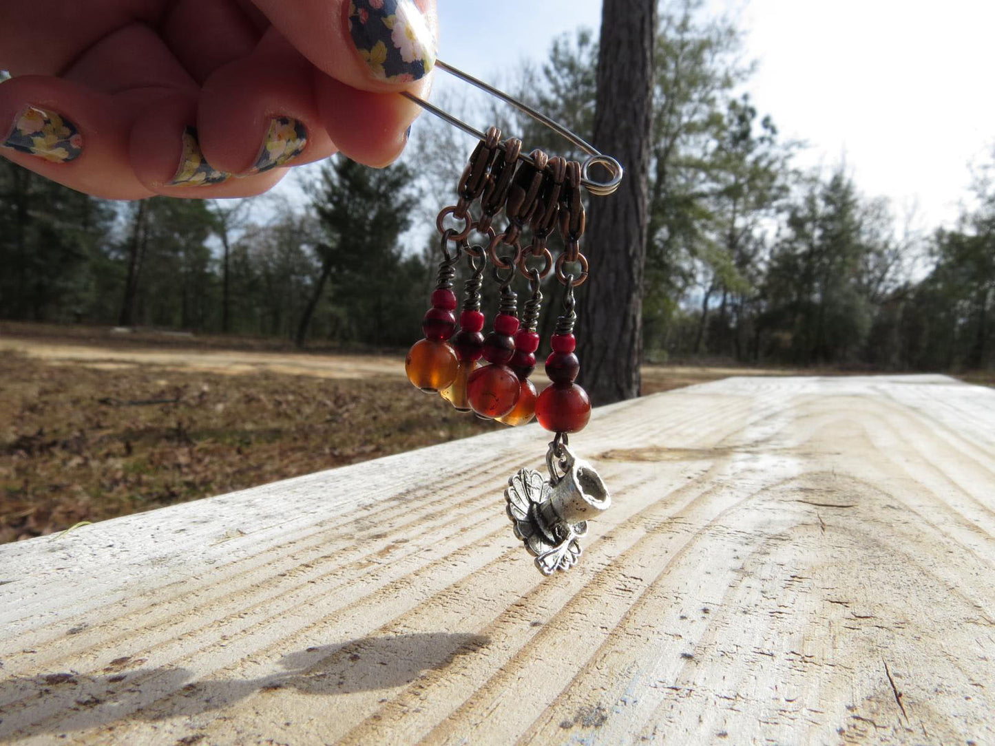 Teacup stitch marker set in red