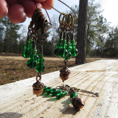 Acorn stitch marker set in green