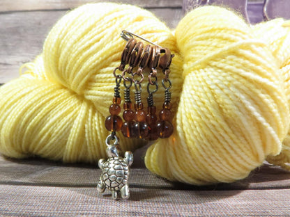 Turtle stitch marker set in brown
