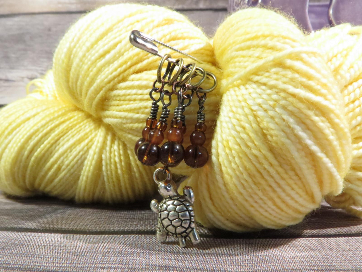 Turtle stitch marker set in brown
