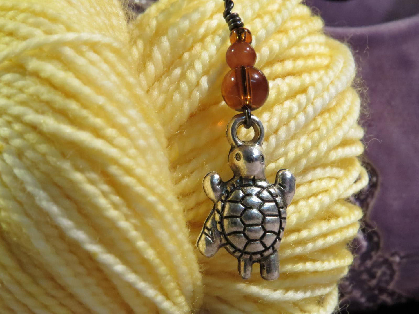 Turtle stitch marker set in brown
