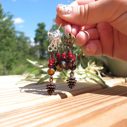 Pine cone stitch marker set in red