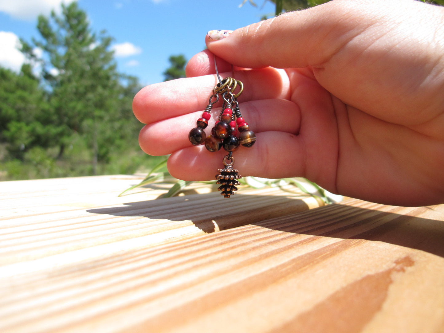 Pine cone stitch marker set in red