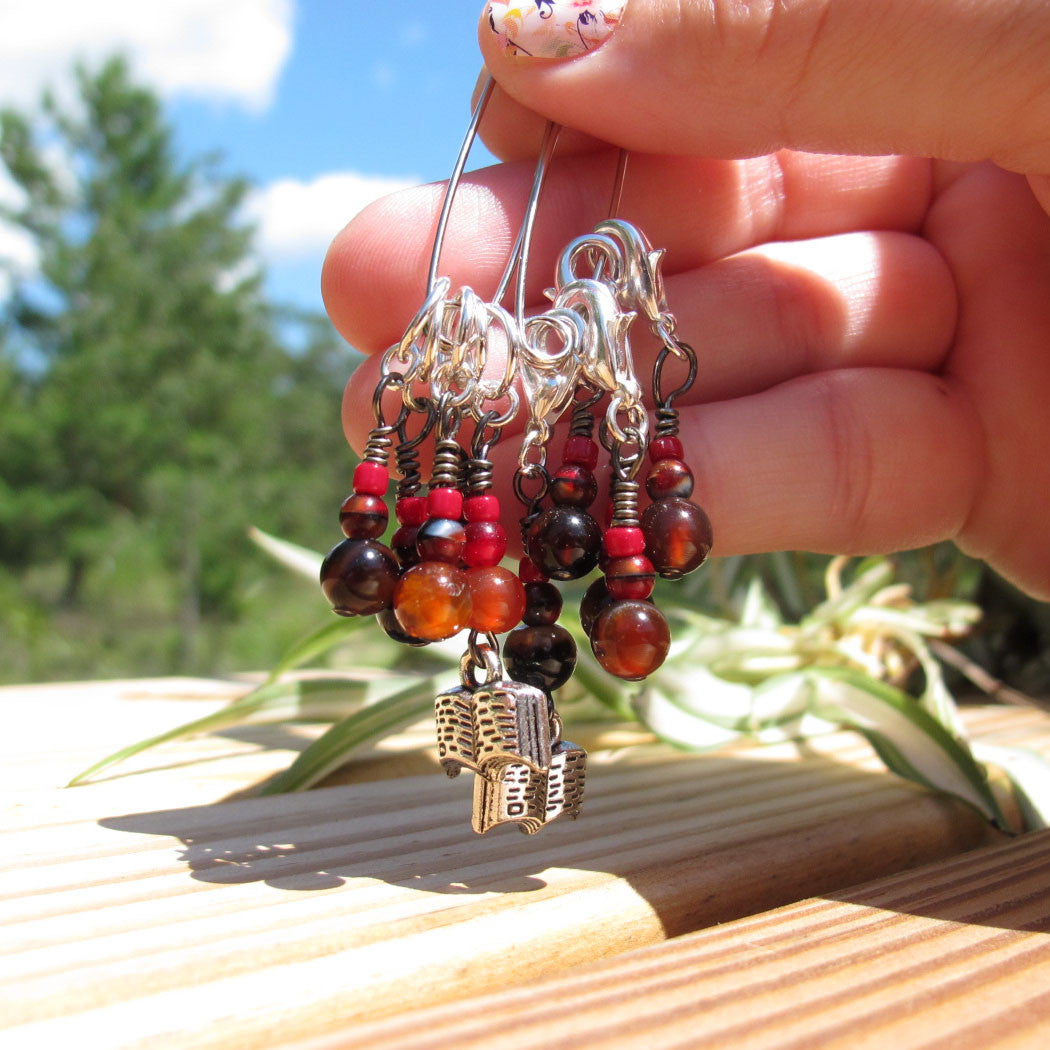 Book stitch marker set in red