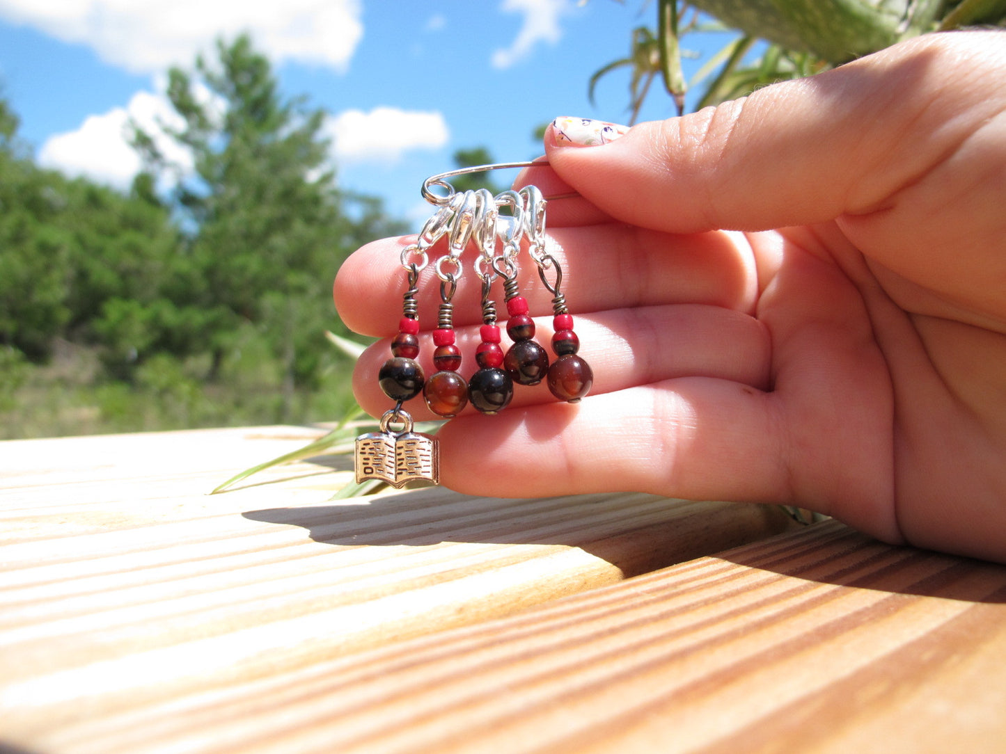 Book stitch marker set in red