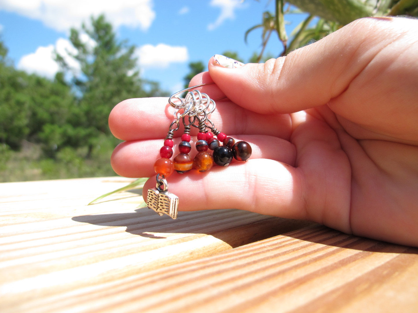 Book stitch marker set in red