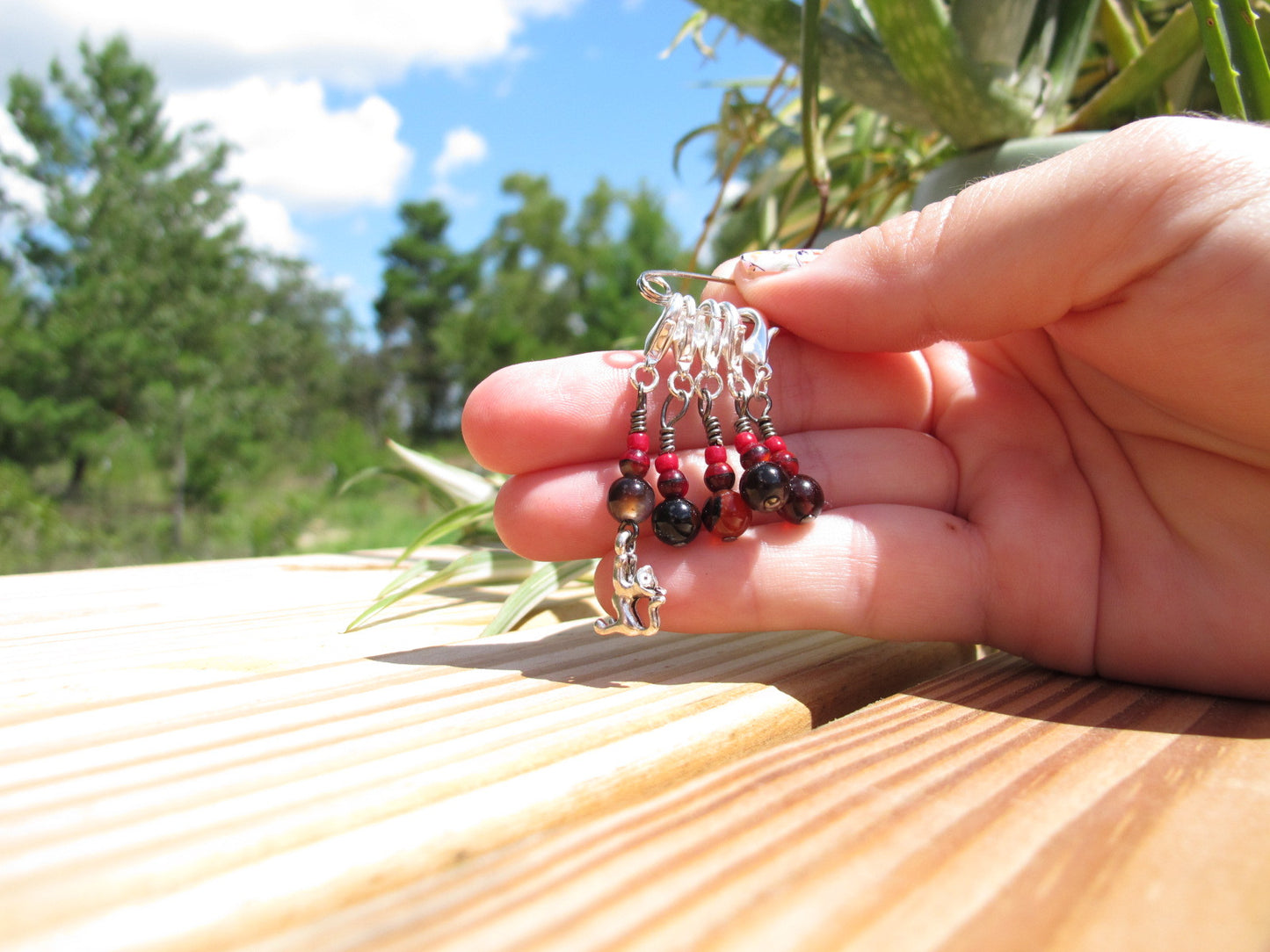 Cat stitch marker set in red