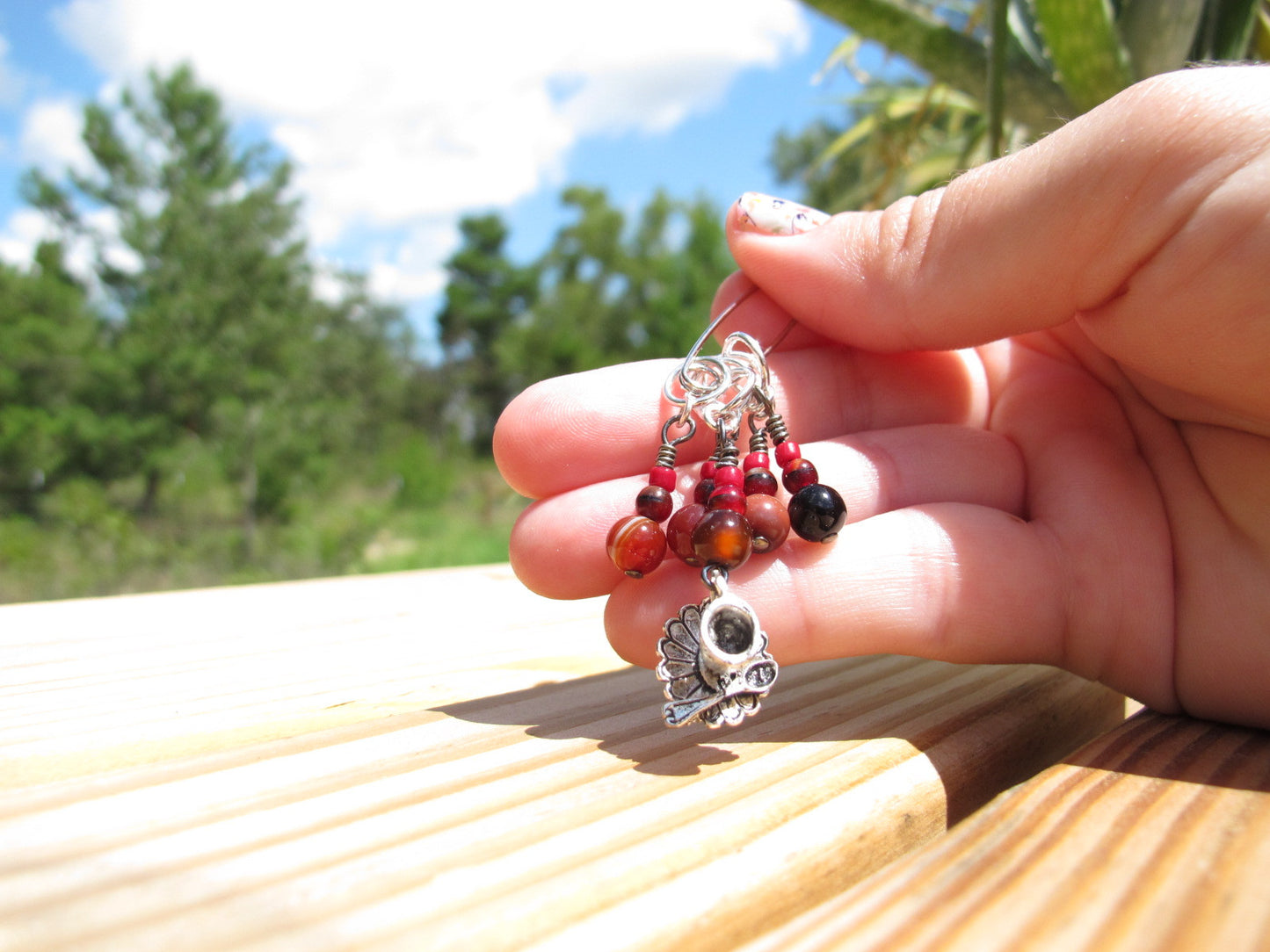 Teacup stitch marker set in red