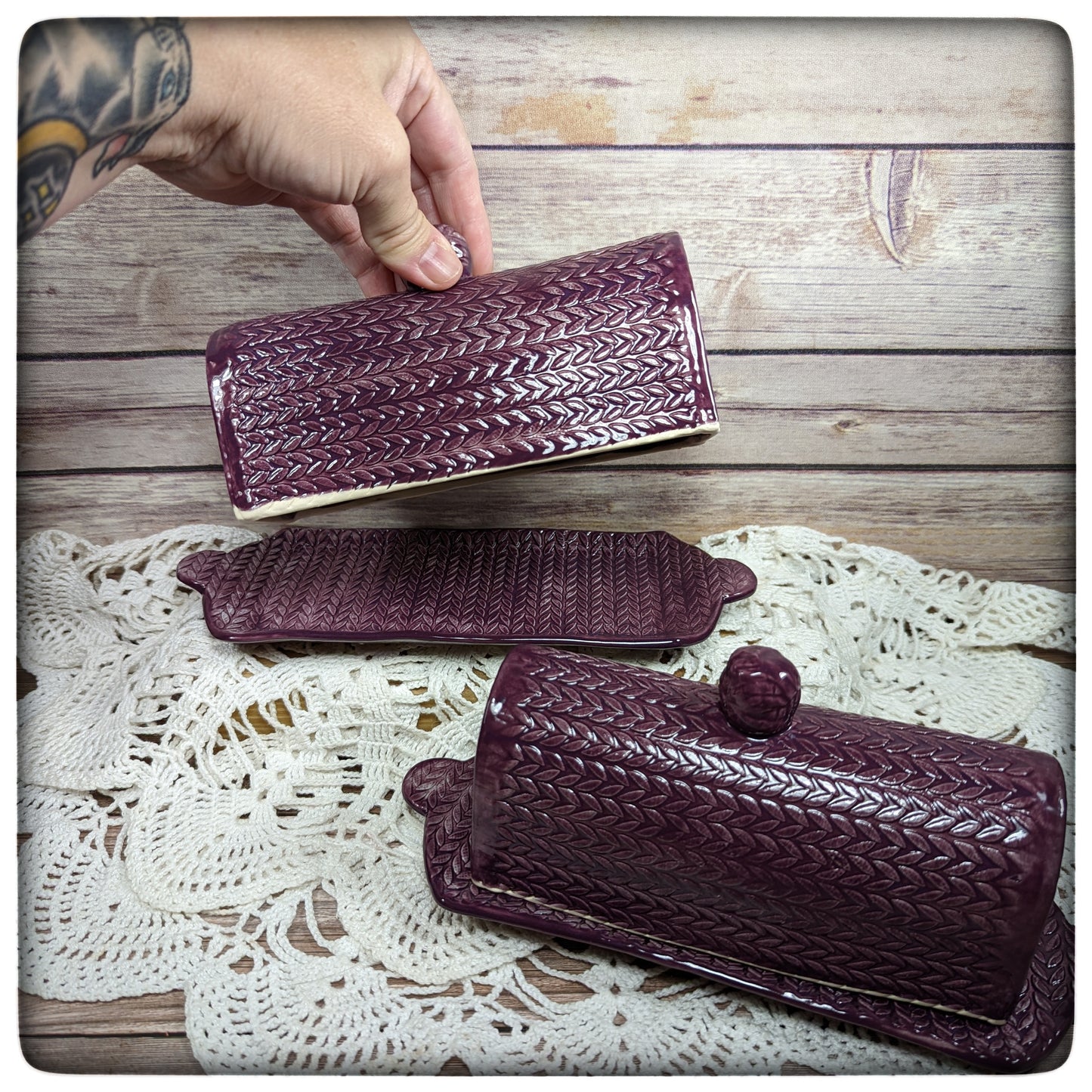 Knit Stitch butter dish