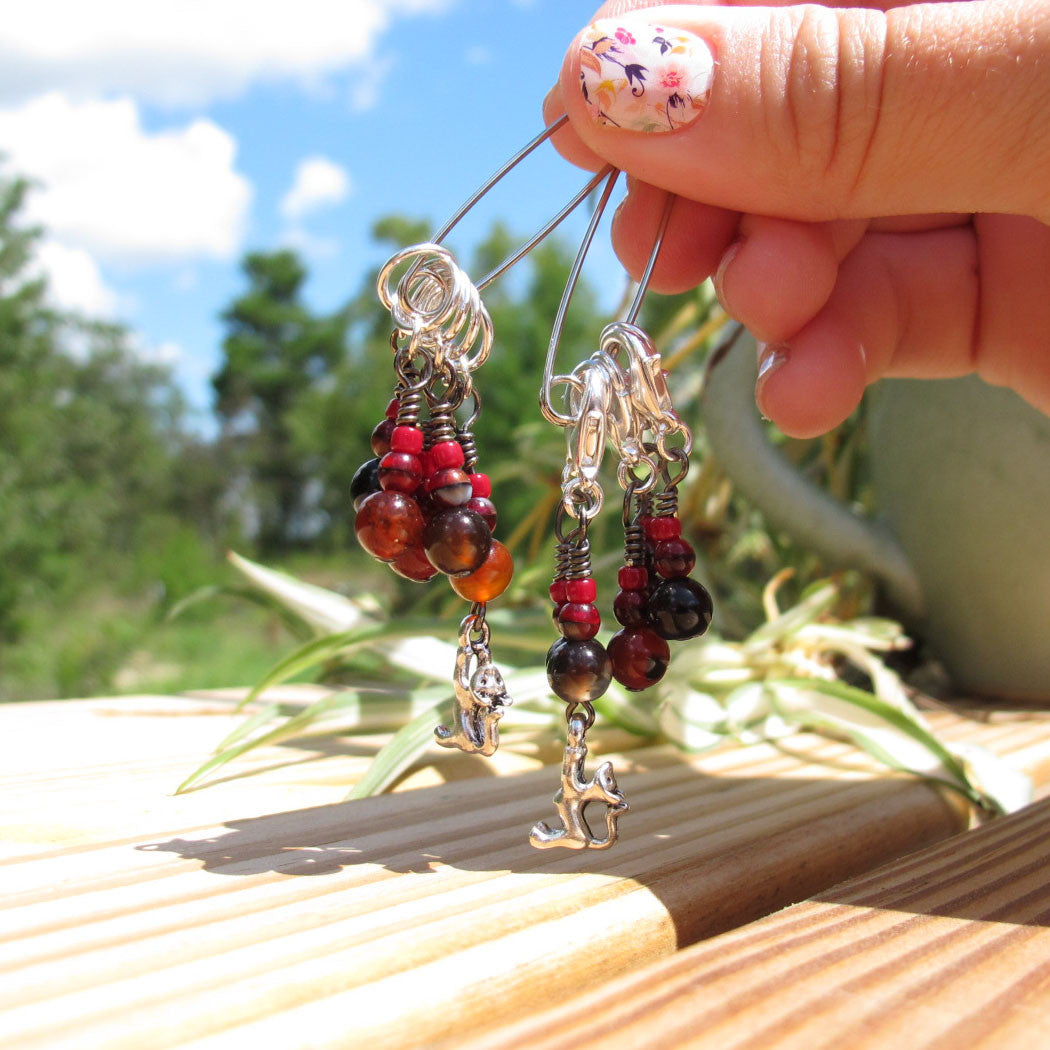 Cat stitch marker set in red