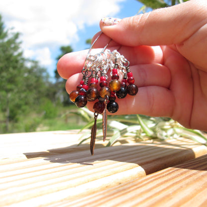 Feather stitch marker set in red