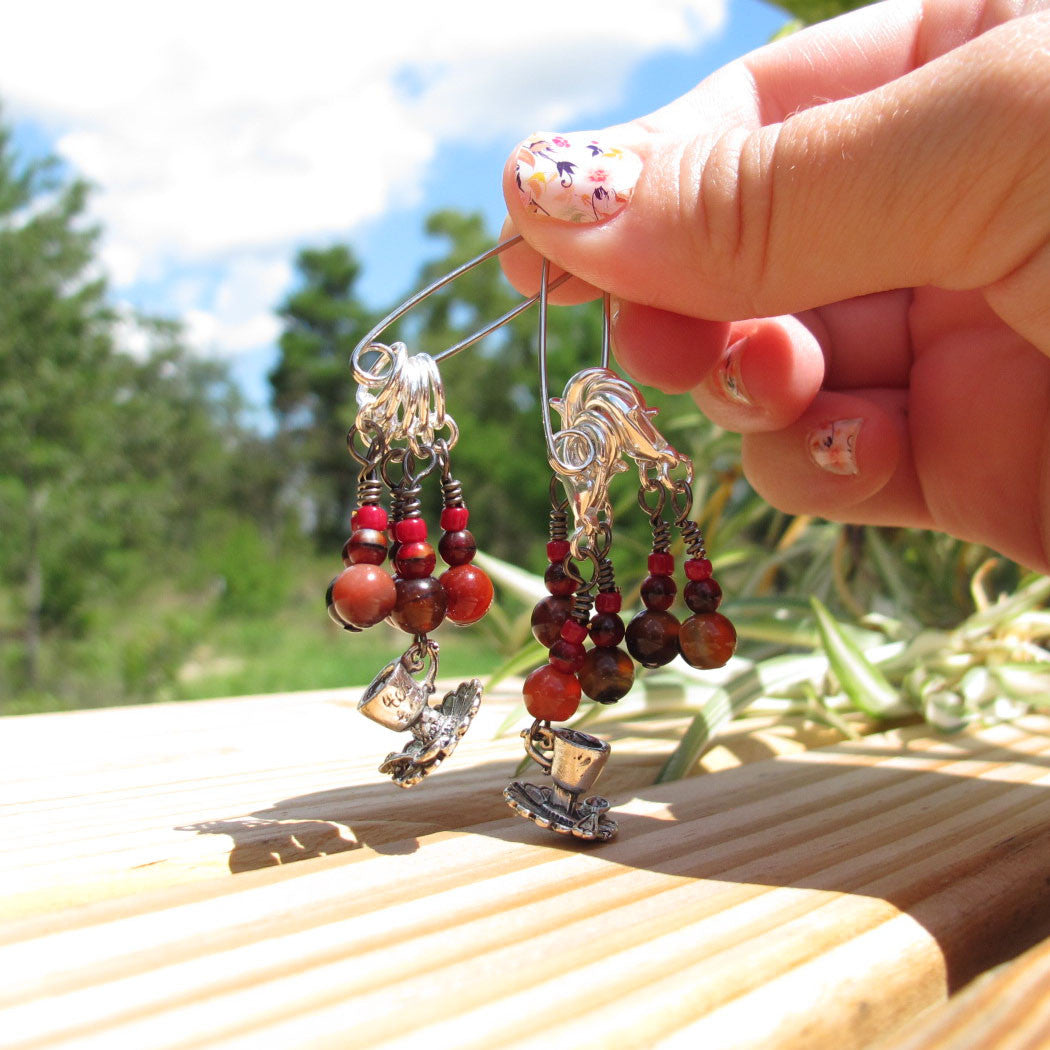 Teacup stitch marker set in red